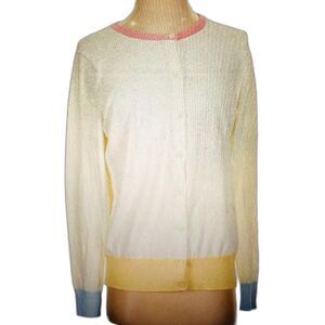 Land's END Coquette Cotton Long Sleeves Crew Neck Spring Sweater Cardigan XL